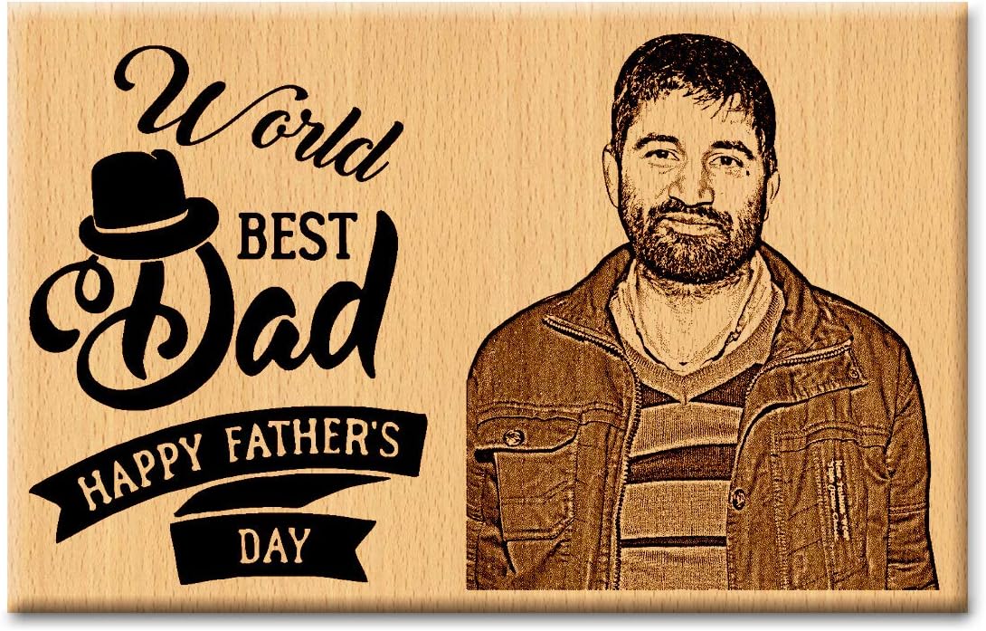 Sponsored Ad - World's Best Dad Wooden Personalized Engraved Rectangular Wall Mount Photo Plaque Gifts For Father's Day (6X4 Inches, Beige)