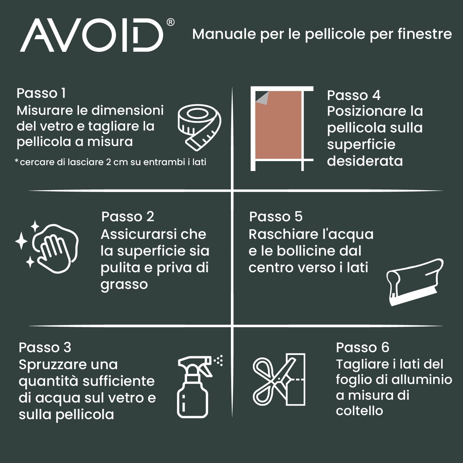 AVOID Pellicola per Vetri Finestre – Pellicola Adesiva per Vetri Trasparente con Protezione Solare – Blocca 99% dei Raggi UV – Riutilizzabile – Spatola, Taglierino e Spruzzino Inclusi (60x300 cm)