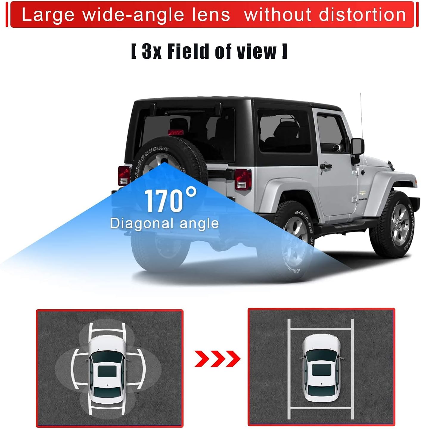 Spare Tire Mount Camera Wide Rearview Angle for Jeep Wrangler 2007-2018 with RCA Connect Plug Adapter