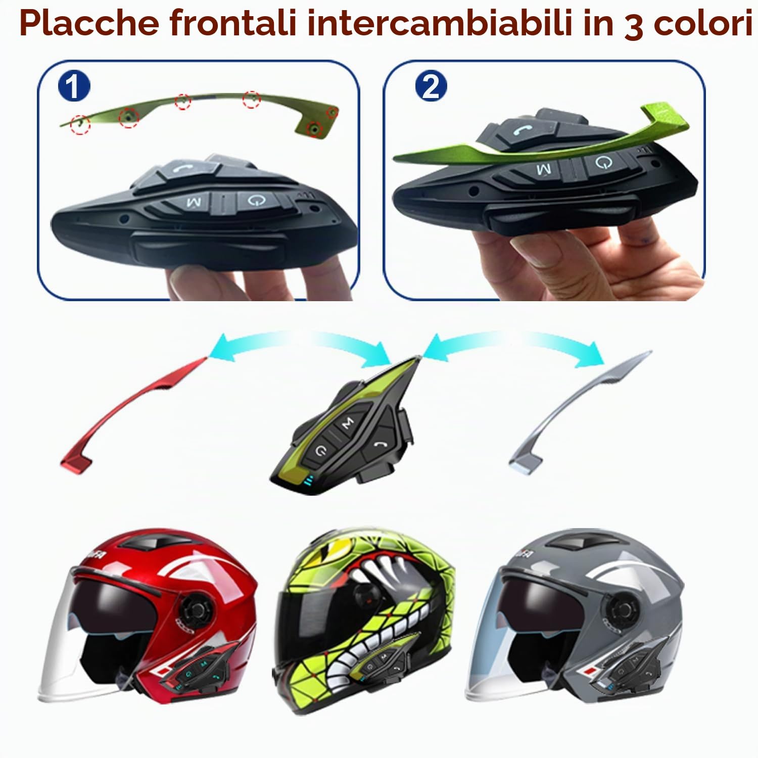 QSPORTPEAK Shark02 interfono moto bluetooth, sistema bluetooth per casco per 2 piloti/Portata 1000m/Condivisione musica/Selezione tono multi-paese(1 pezzi)