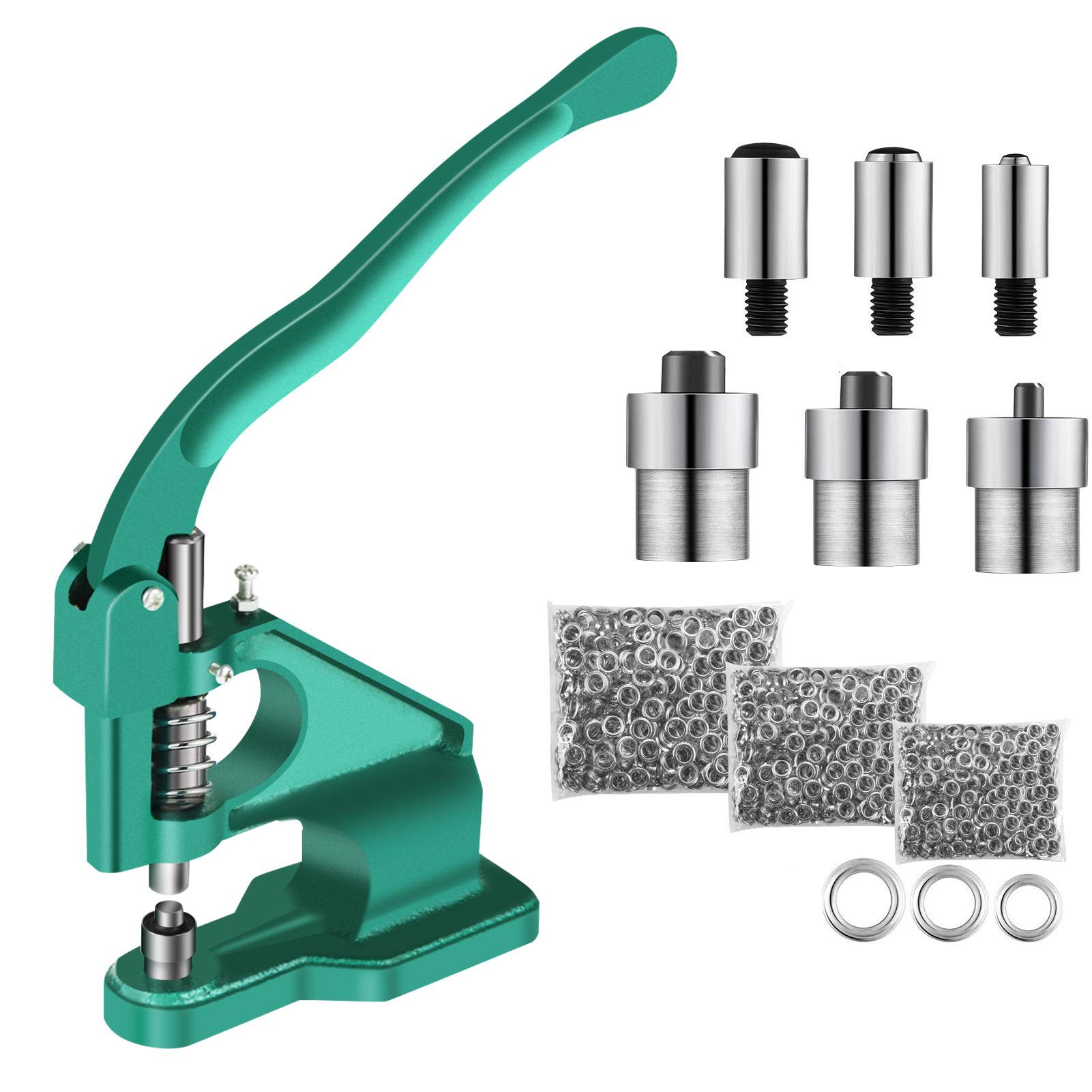Máquina profesional remachadora de ojales, prensa de rejilla manual Máquina de ojales de mano con 3 troqueles y 1500 piezas de ojales de 6/10/12 mm