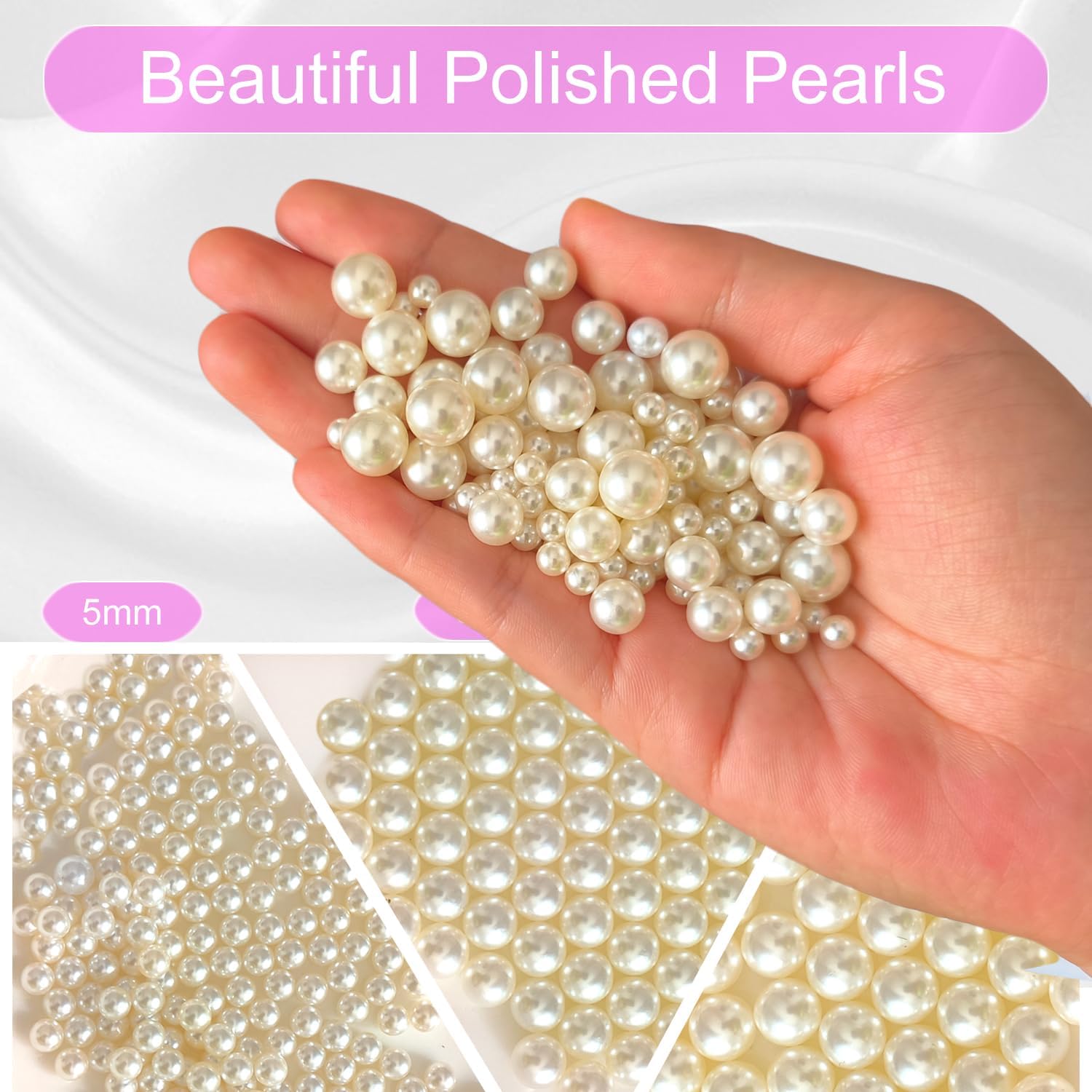 3 Size Pearl Beads for Crafts 5mm/8mm/10mm Round Loose Pearl Beads with No Holes for Assortment Beading DIY Craft - Image 4
