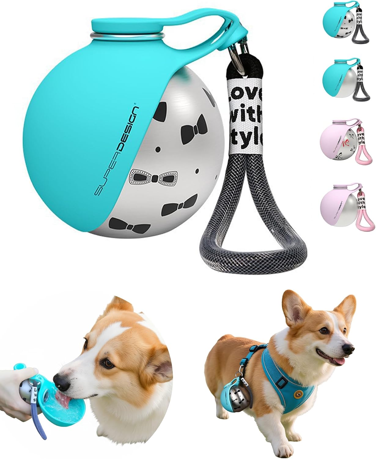 Portable Dog Water Bottle for Small Dogs: 285ml 2-in-1 Insulated Compact Leak-Proof Stainless Steel Round Water Dispenser with Collapsible Bowl for Daily Walks, Short Hikes & Travel