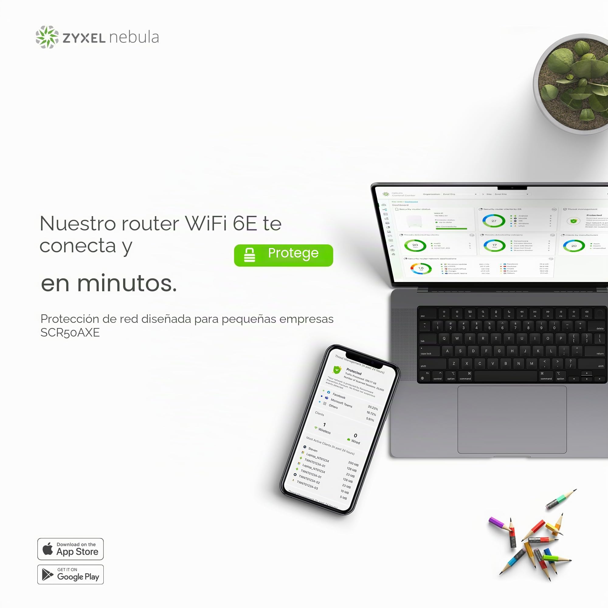 Zyxel Secure Cloud-Managed Router con AXE5400 Tri-Band WiFi Seguridad de Red sin suscripción| Gestionable a través de Nebula App | Cloud Gateway [SCR 50AXE]