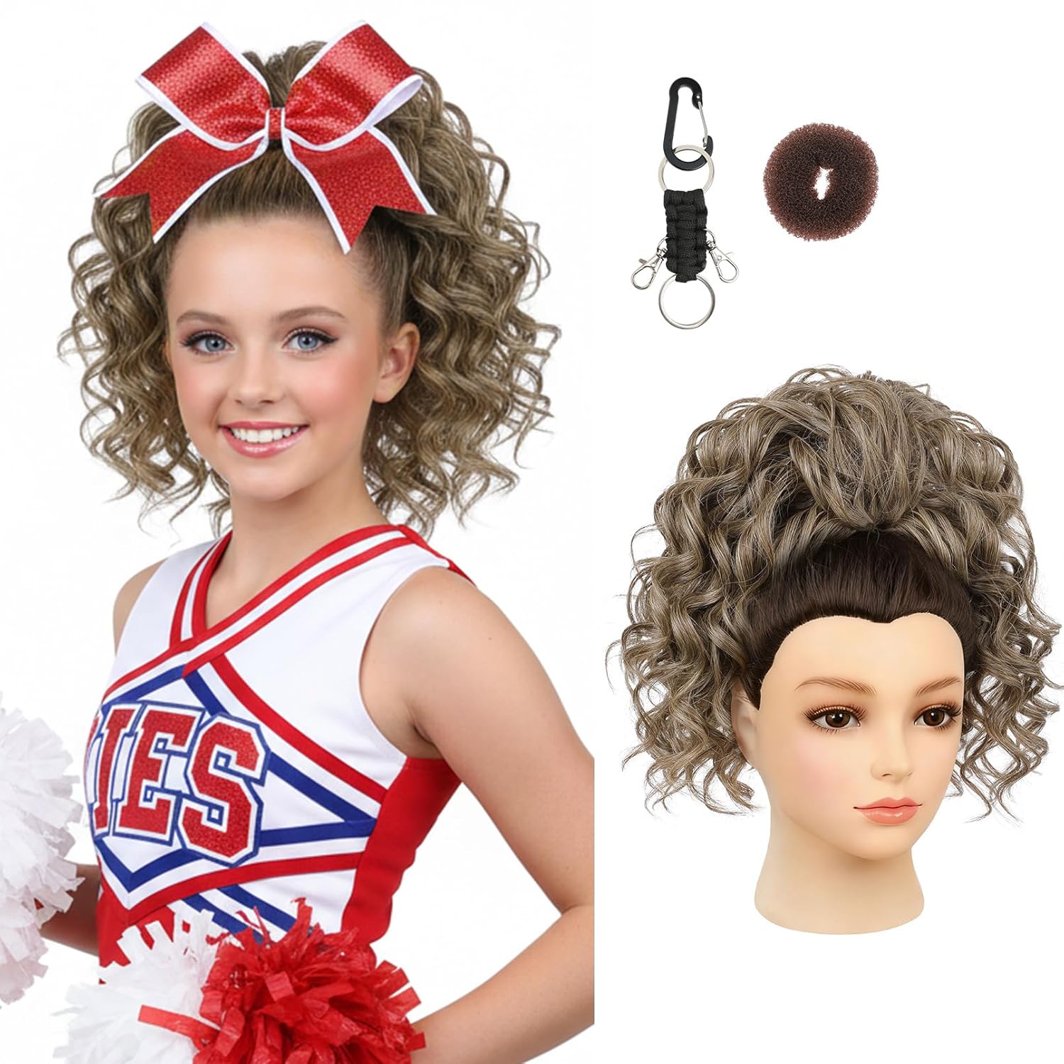 SEIKEA Cheer Ponytail Hair Piece, Lightweight Curly Cheerleader Hairpiece Realistic Natural Soft 14" Ponytail Extension for Cheerleader Competition Dance for Girls Teens Ash Blonde
