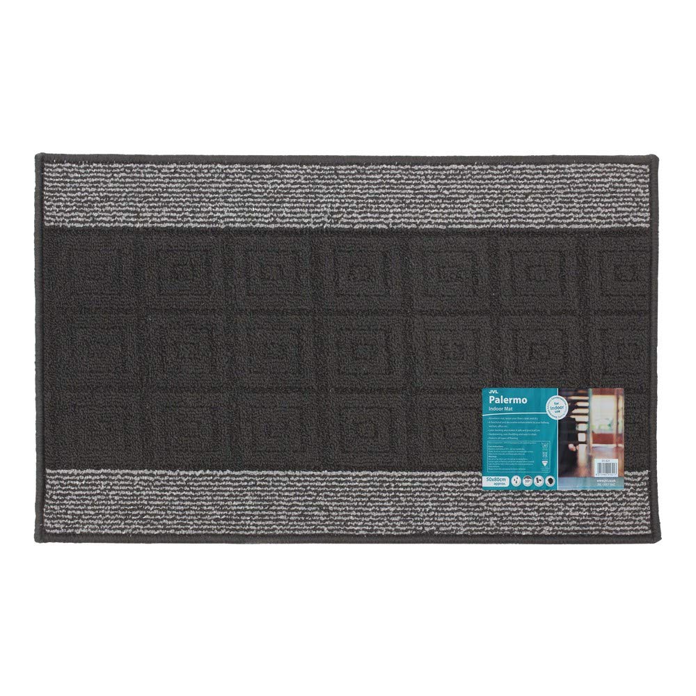 JVL Palmero Machine Washable Latex Backed Carpet Door Mat, Black/Grey, 40 x 70 cm (Rectangular)