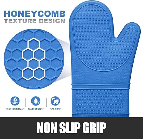 Miniatura 23 de Rorecay Juego de 6 manoplas de horno y soportes para ollas, guantes de silicona extra largos para cocina, resistentes al calor, 500 grados, Milkshake