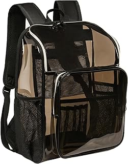 KUI WAN Clear Backpacks for School Large Clear Bookbag with Multi-Pockets PVC Transparent Backpack for College,Clear Black