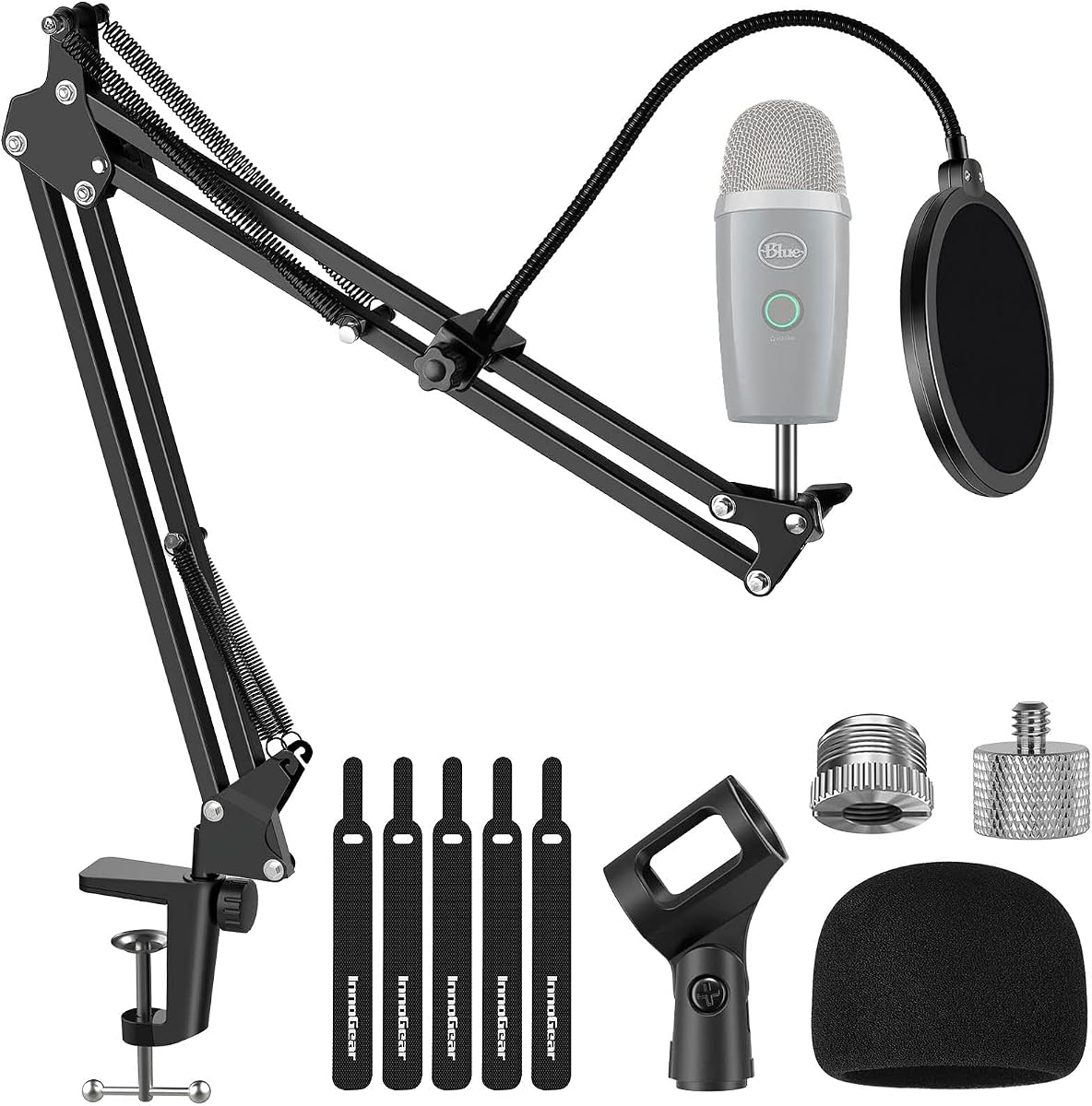 Mic Arm Desk Mount Microphone Stand Boom Arm for Blue Yeti Nano | Precise Mic Positioning, Compact, Fully Rotatable, 5/8" to 3/8" and 5/8" to 1/4" Adapter Included, For Blue Yeti, Hold 3.3 lb