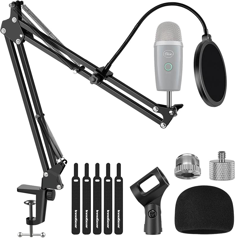 Mic Arm Desk Mount Microphone Stand Boom Arm for Blue Yeti Nano | Precise Mic Positioning, Compact, Fully Rotatable, 5/8" to 3/8" and 5/8" to 1/4" Adapter Included, For Blue Yeti, Hold 3.3 lb