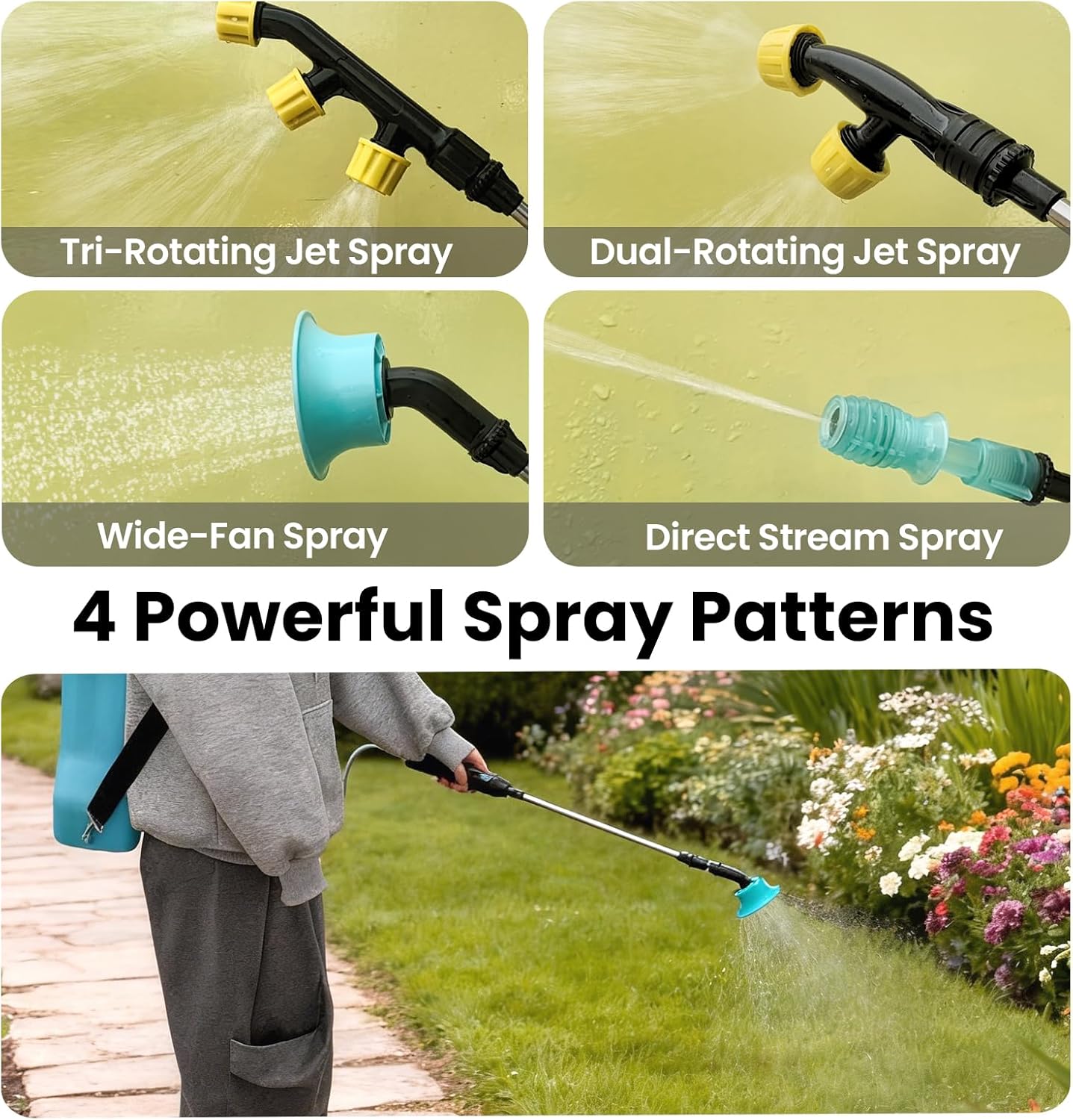 4 Gallon (15L) Electric Backpack Sprayer, Battery Powered Garden Sprayer with Telescopic Wand & 4 Nozzles, Rechargeable Agricultural Weed Sprayer for Lawn, Yard & Pest Control