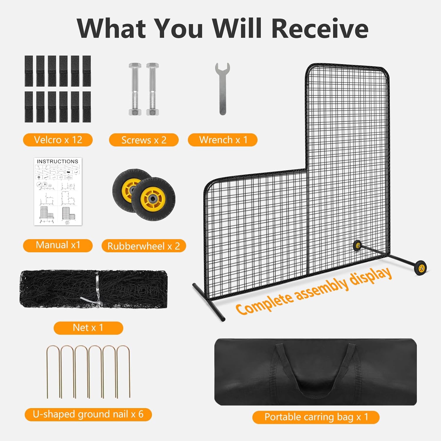 SHANTRA L Screen Baseball for Batting Cage, 7x7 ft Baseball Pitching Net with Wheels, Portable L Screen for Pitcher Protection, Baseball & Softball Pitching Net Includes Carry Bag and Ground Stakes