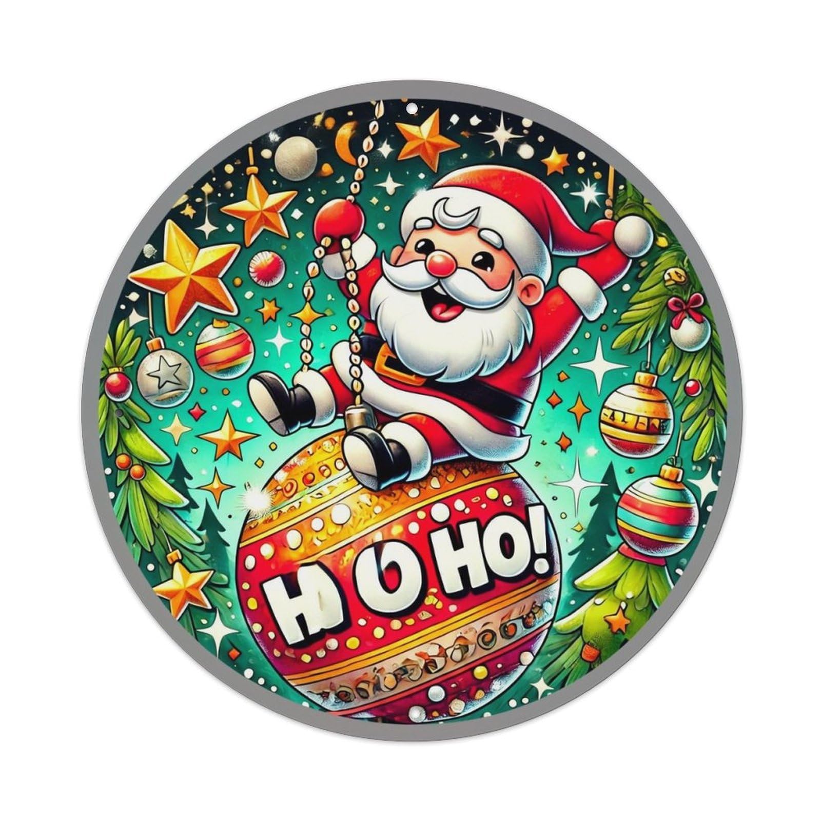 Jdyaojiesheng Vintage Santa Claus Christmas Ball Decor Round Tin Sign Retro Metal Wall Decor Metal Poster, Home Bar Garage Farmhouse Cafe Wall Art Decoration 8X8inch