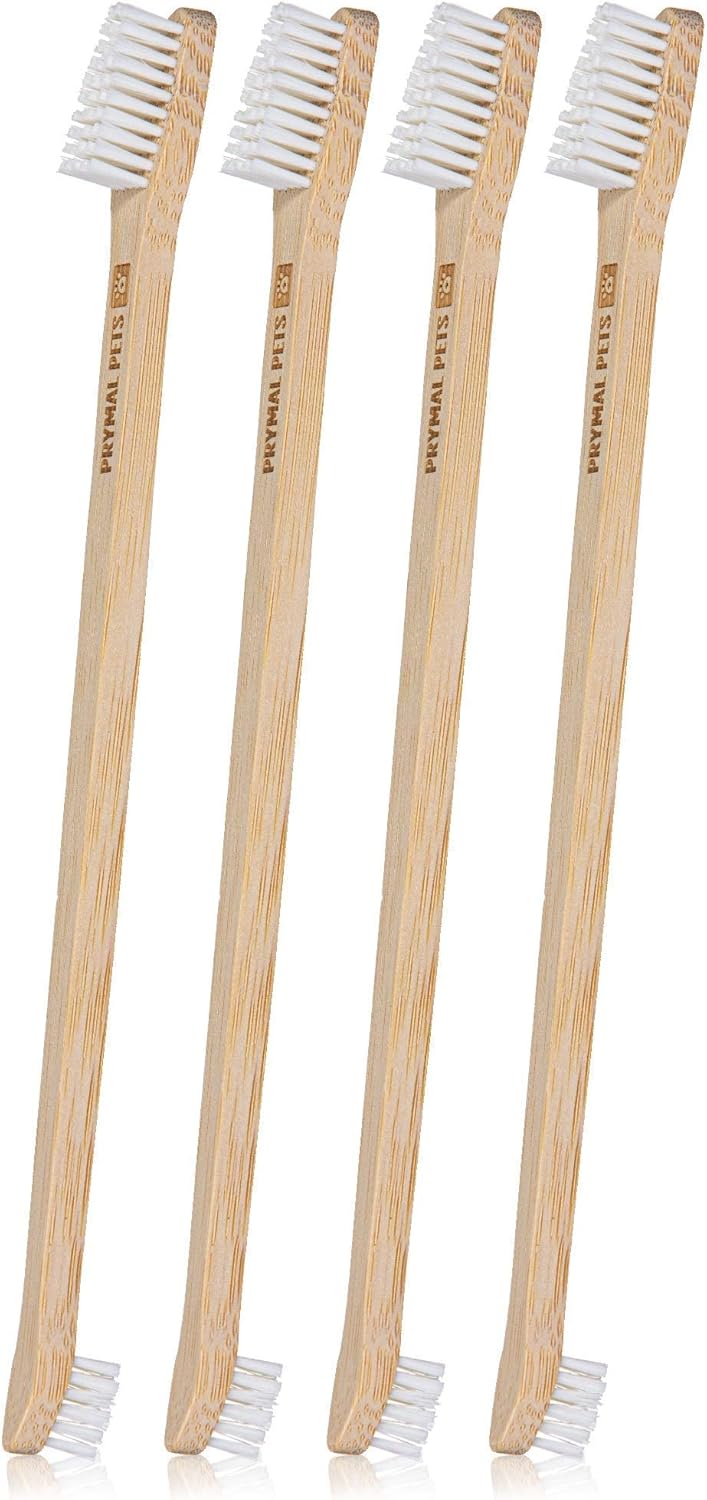 Prymal Pets Dog Toothbrush - 4-Pack Bamboo Toothbrush for Dogs, Cat, Puppies - Soft Bristles - Gentle Dual Head Pet Toothbrushes for Easy Dental Care : Pet Supplies