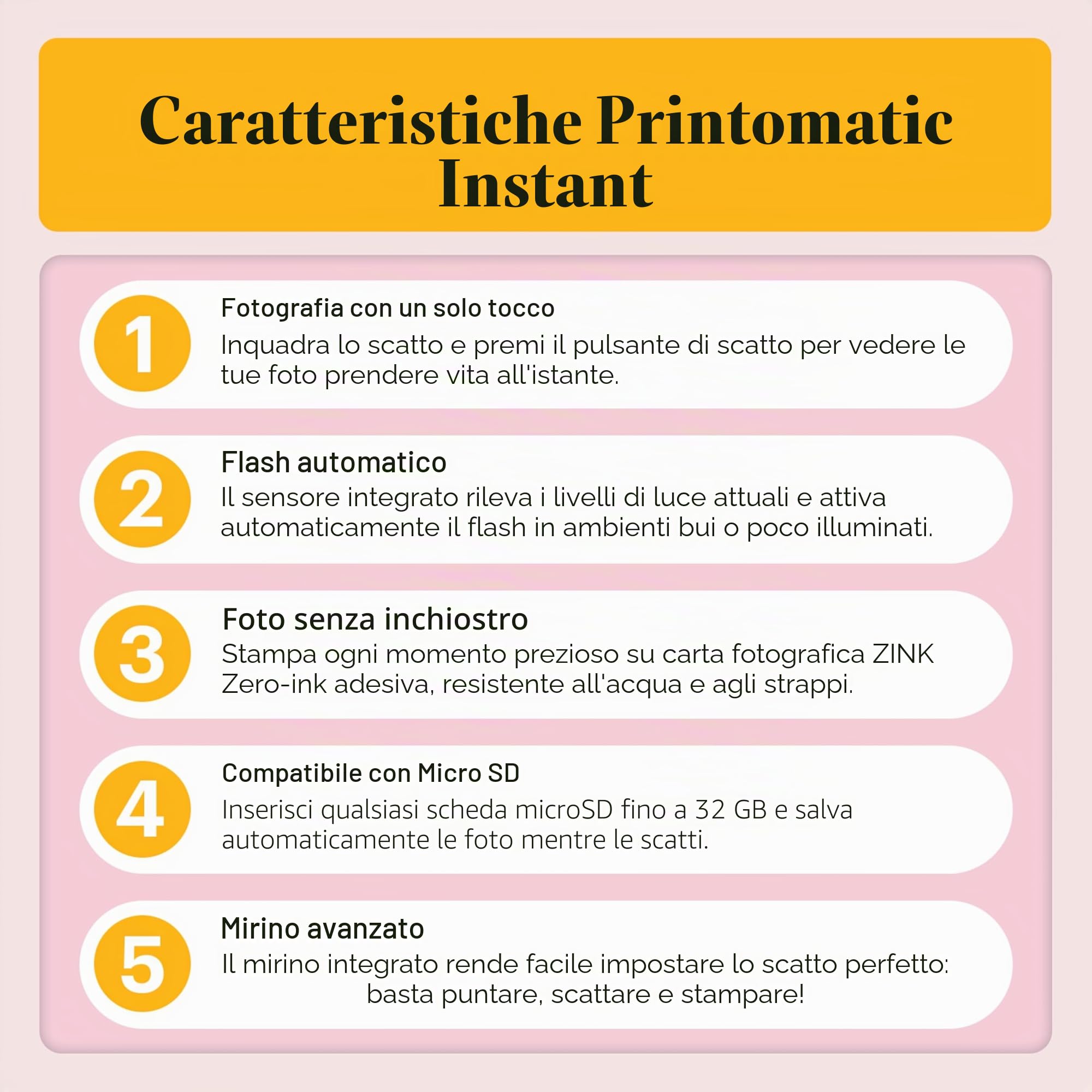 KODAK Printomatic fotocamera a stampa istantanea + custodia morbida + carta fotografica Zink 2x3" 20pz + album + adesivo + cornici per adesivi + cornici sospese + pennarelli - Rosa