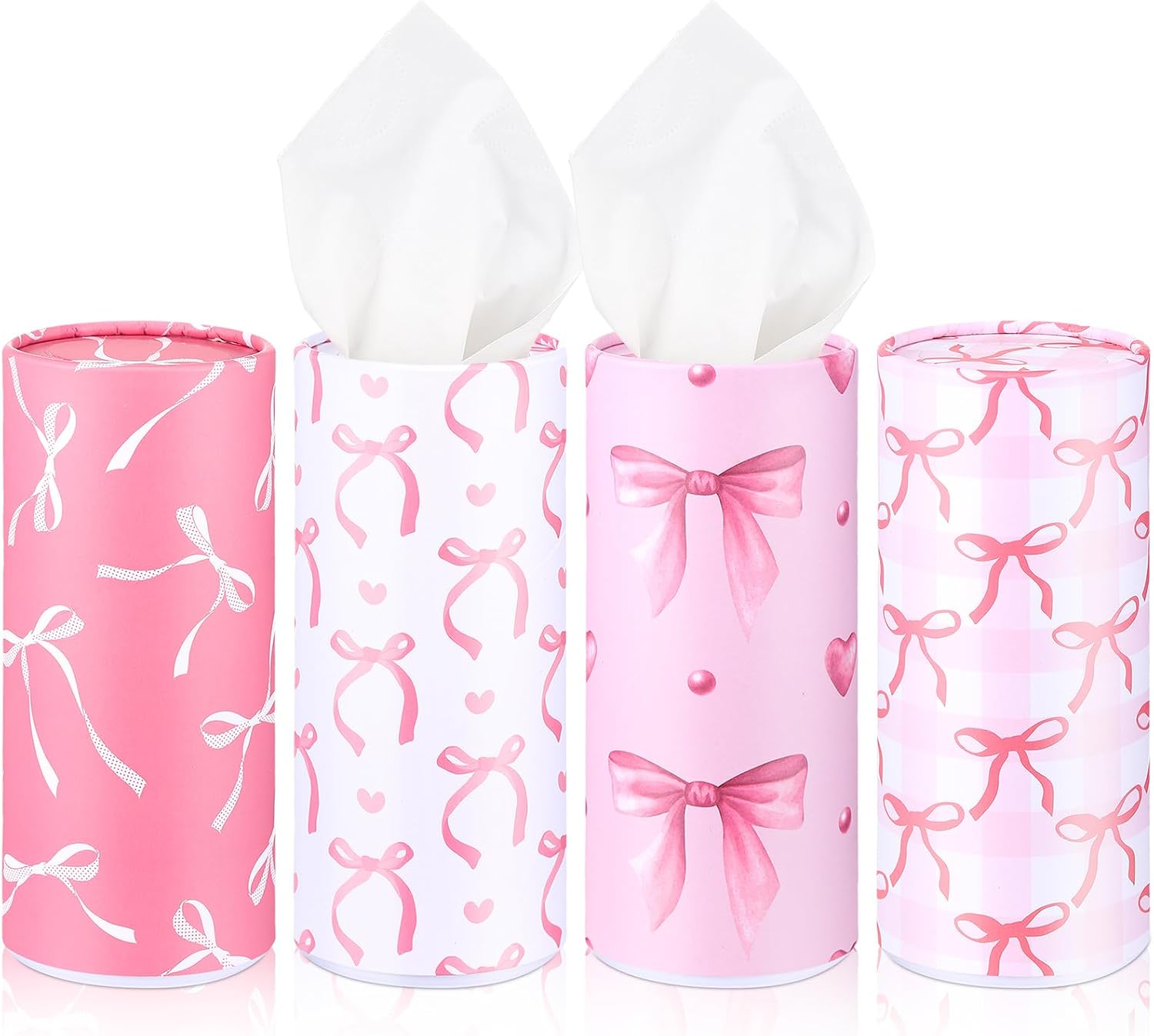 4 Pack Car Tissue Holder with Facial Tissues, Pink Bow