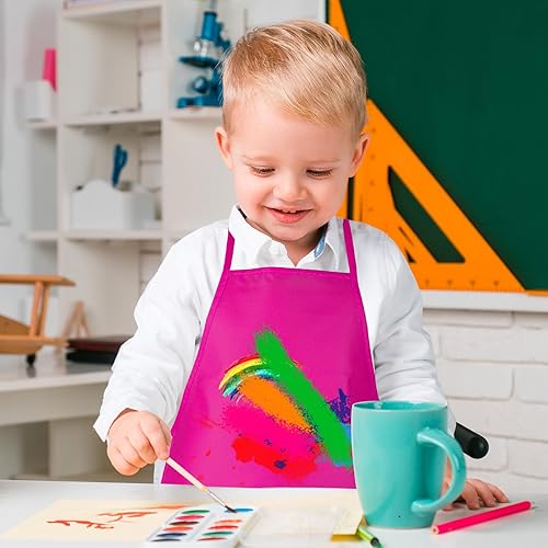 Miniatura 6 de 12 delantales de pintura para niños color rojo rosa con 2 bolsillos espaciosos para arte, actividades de pintura, manualidades de cocina