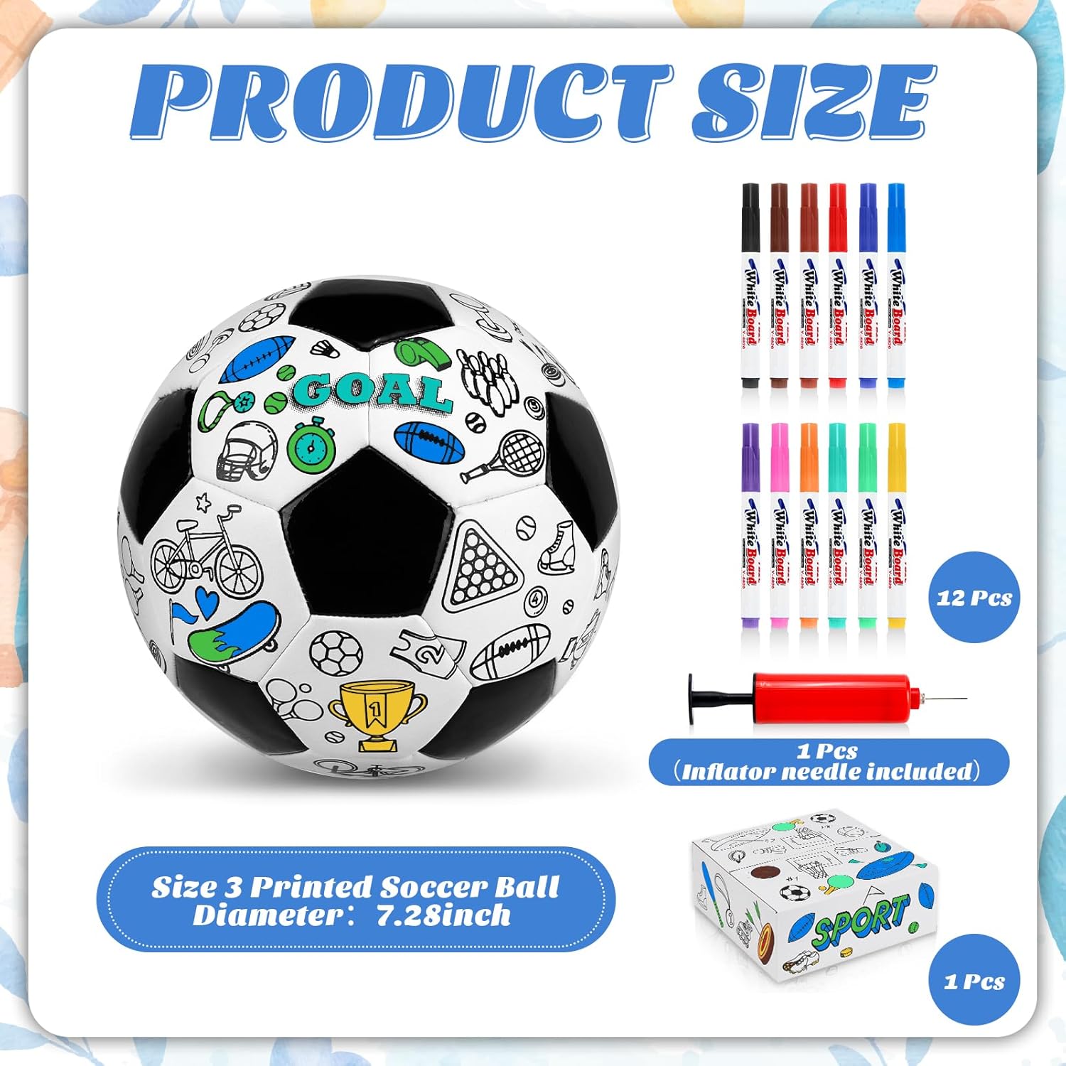 Size 3 Color Your Own Soccer Ball Black DIY Custom Craft Kit with Pump 12 Markers Personalized Youth Toddler Training Paint Your Own Toy Creative Gift for Kids (Black Soccer Ball, 3)