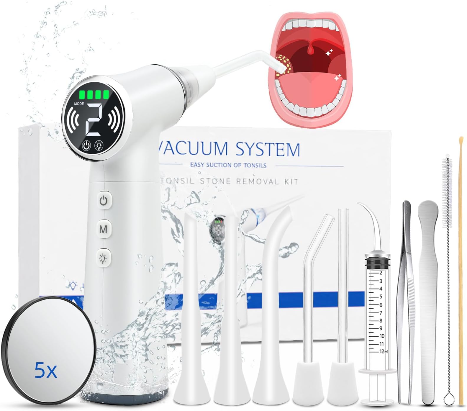 Upgraded Tonsil Stone Remover Tool – Rechargeable Tonsil Stone Vacuum with LED Light & 11-in-1 Probes, for Bad Breath Relief, Safe Silicone/Glass Tip for Tonsilloliths Removal (OFF-White)