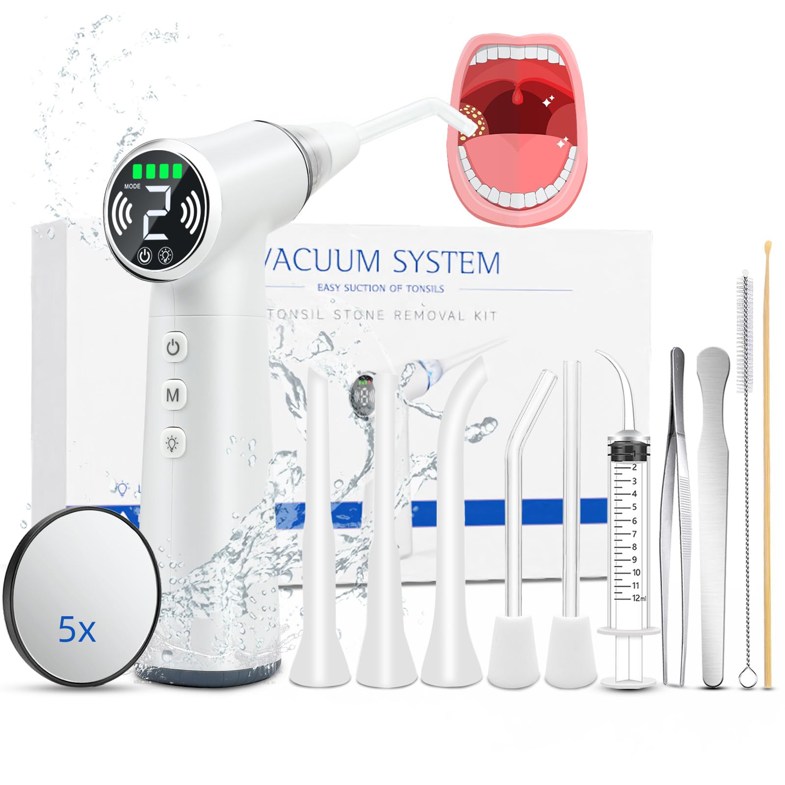Photo 1 of **FACTORY SEALED** Upgraded Tonsil Stone Remover Tool – Rechargeable Tonsil Stone Vacuum with LED Light & 11-in-1 Probes, for Bad Breath Relief, Safe Silicone/Glass Tip for Tonsilloliths Removal (OFF-White)