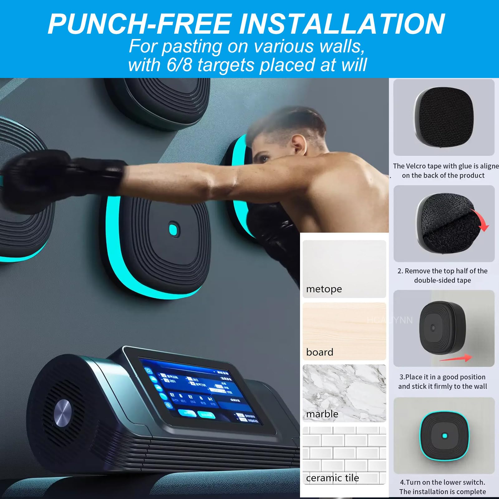 Split Music Boxing Machine, con Strisce di Luci Colorate A LED/Altoparlanti Musicali A Doppio Canale, per Allenamento di Concentrazione E Agilità per Adulti/Bambini,6Target