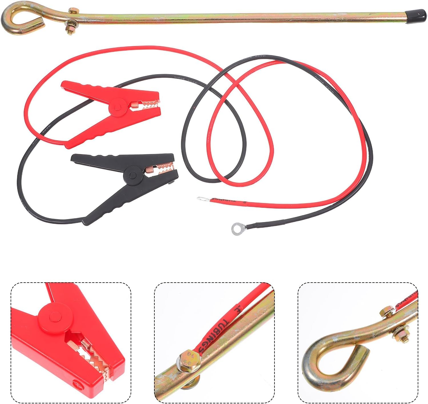 Portable Metal Grounding Rod with 2 Alligator Clips, Flexible Ground Clamp for Electrical Earthing, Generator, Camping Antenna Ground Wire Accessories Set