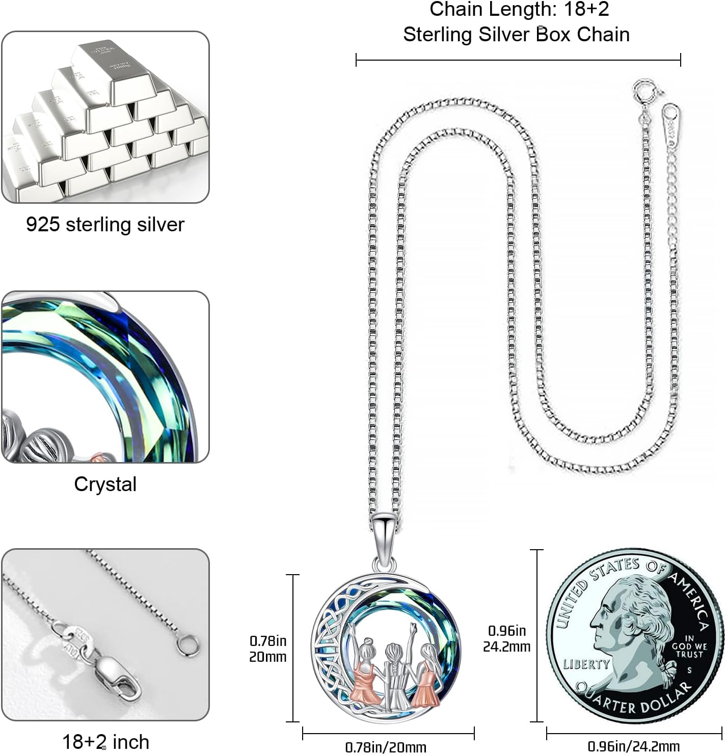 JUSTKIDSTOY Sisters Birthday Gifts from Sister Sterling Silver Sisters Crystal Pendant Jewelry for Women Friends - Image 5