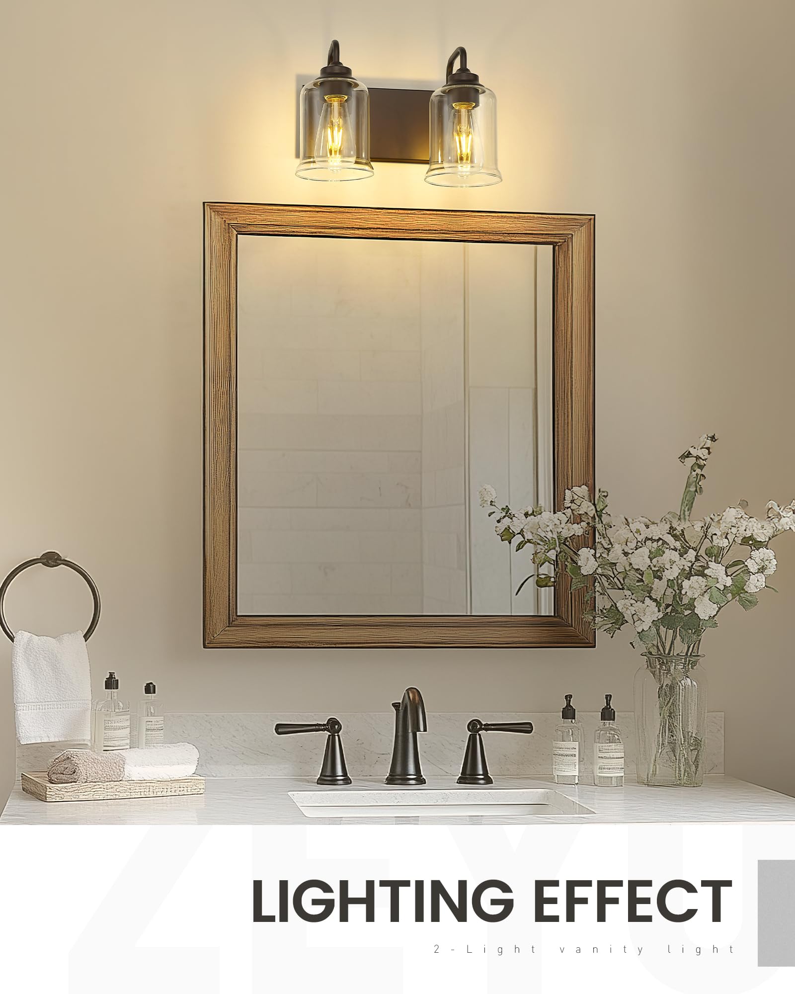 zeyu Oil Rubbed Bronze Bathroom Light Fixtures, 2-Light Bath