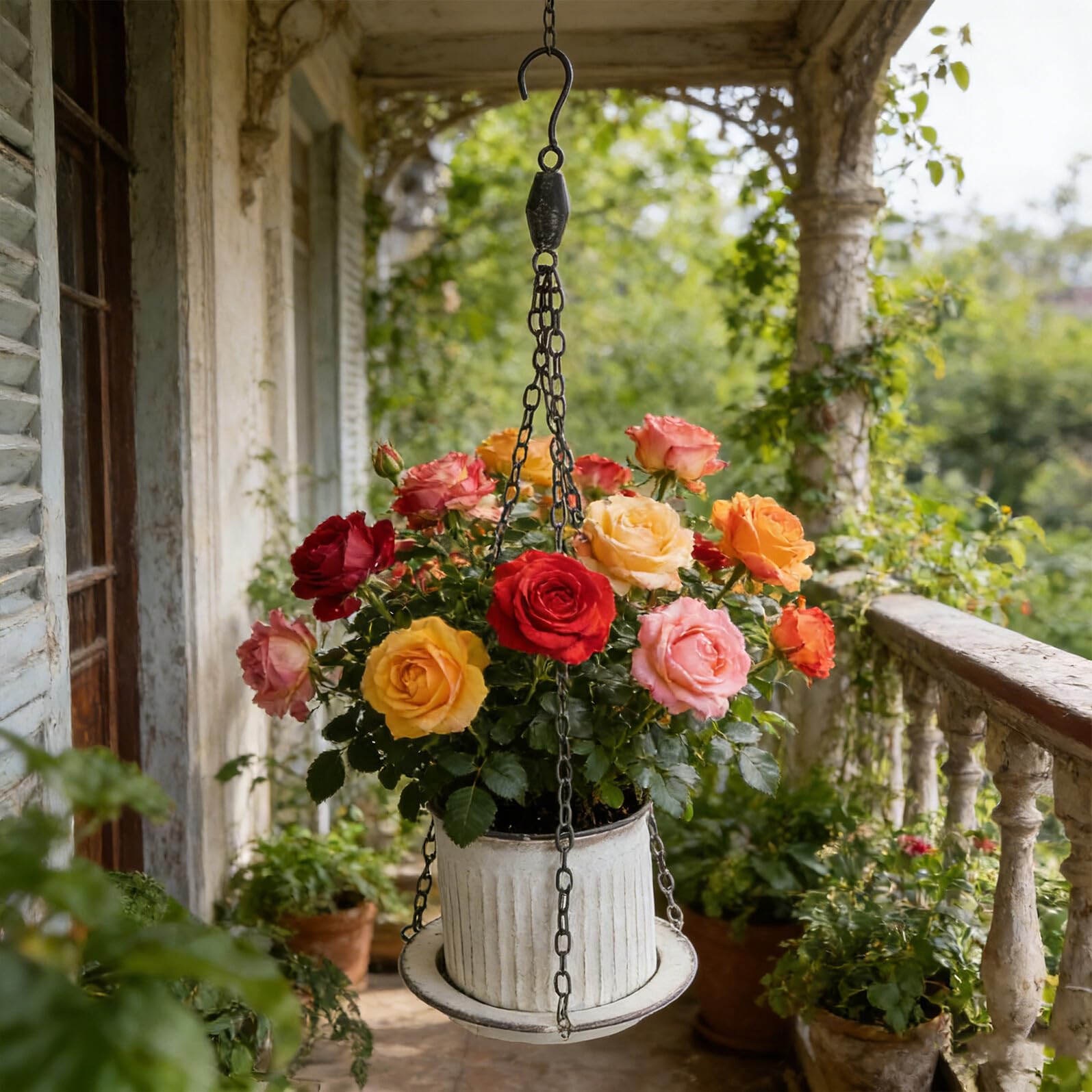 Anneome Fioriere da Appendere Rotonde in Ferro con Finitura Vintage, Vasi con Vassoio Rimovibile e Design Resistente All'acqua per Piante da Interno e Balcone