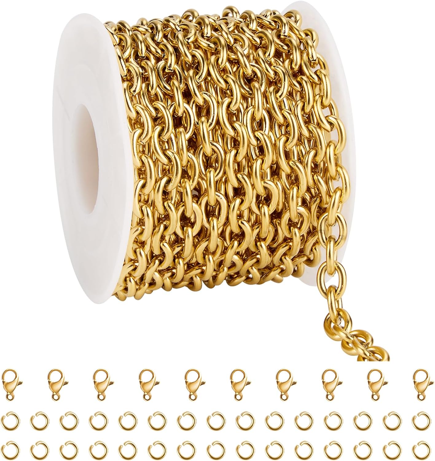 YOUBEIYEE 5 Meters Gold Plated Stainless Steel Chain on Spool Unwelded Cross Link Chain with Jump Rings and Lobster Clasps