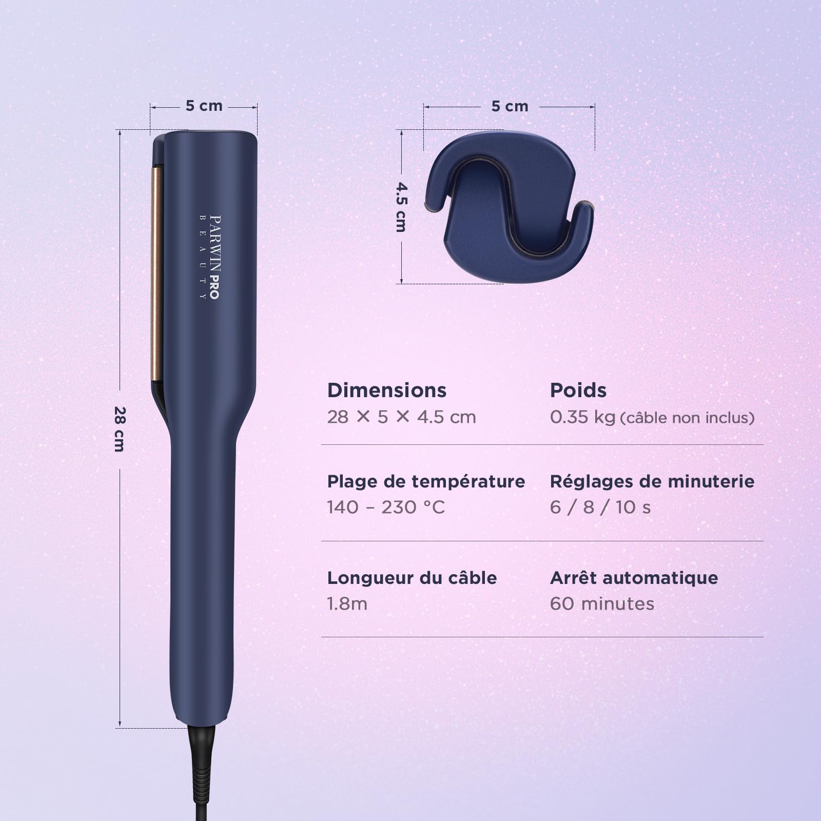 Fer à Onduler Deep Waves 25 mm Mermaid Waves, PARWIN PRO BEAUTY Fer à Boucler Double Cylindre Beach Waves, 3 Niveaux de Minuterie (6/8/10 s) & Écran LED, 4 Températures Réglables, Léger 350 g