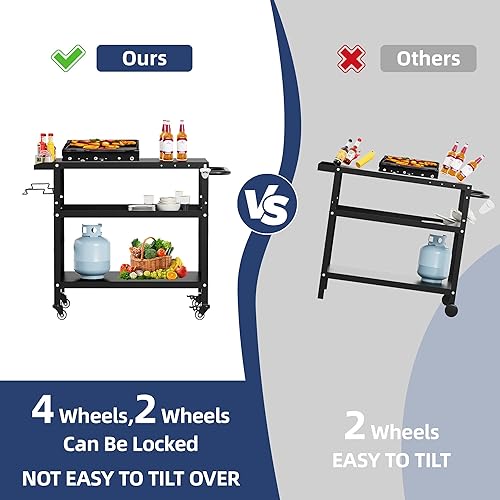 Miniatura 4 de TOLEAD Carrito de parrilla al aire libre, mesas de parrilla para exteriores, carritos de parrilla al aire libre con ruedas, carrito de barbacoa mesa