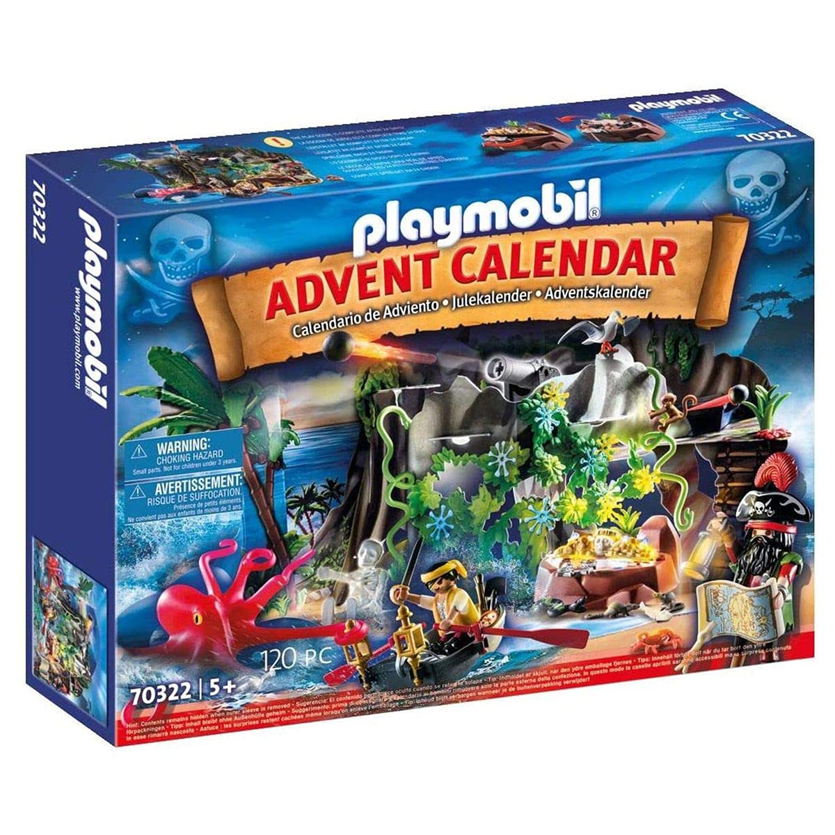 PLAYMOBIL Adventskalender 70322 Schatzsuche in der Piratenbucht mit zahlreichen Figuren, Tieren und Zubehörteilen hinter jedem Türchen, 120-teilig, Für Kinder ab 5 Jahren