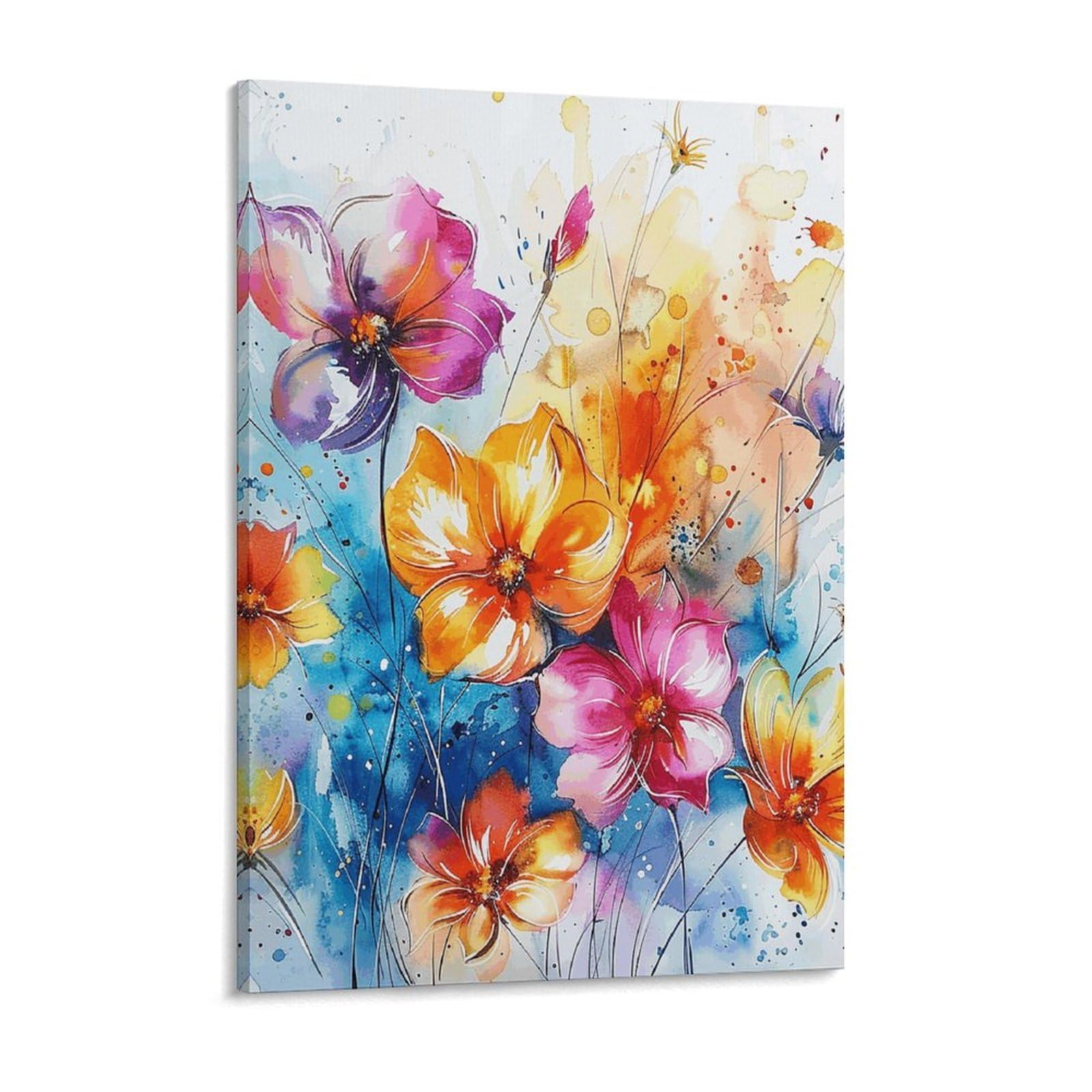 Colorful Flower Painting Canvas Wall Art for Bedroom 18x24inch Canvas Prints Artwork for Walls Modern Picture Artwork Painting for Living Room Aesthetic Wall Paintings for Bathroom Kitchen Of