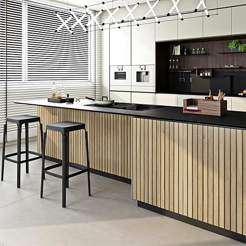 Miniatura 9 de FunStick 36"x200" Wood Slats Wallpaper Peel and Stick Wallpaper Natural Wood Contact Paper for Cabinet Countertops Waterproof Removable Wooden Slat