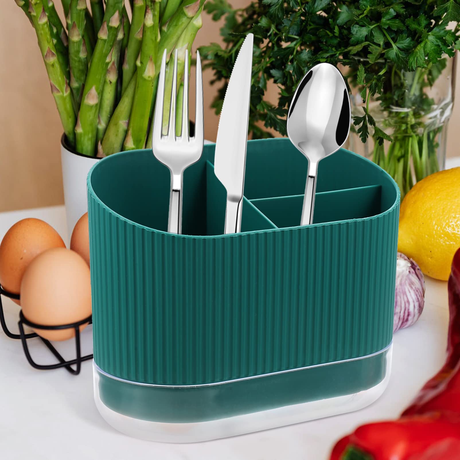 Cabilock Porta Posate Drenante 6.69X5.39X3.54 Pollici Con Base Rimovibile E Scomparti Multipli Per Bacchette Cucchiaio Forchetta Organizer Compatibile Per Cucina Desktop