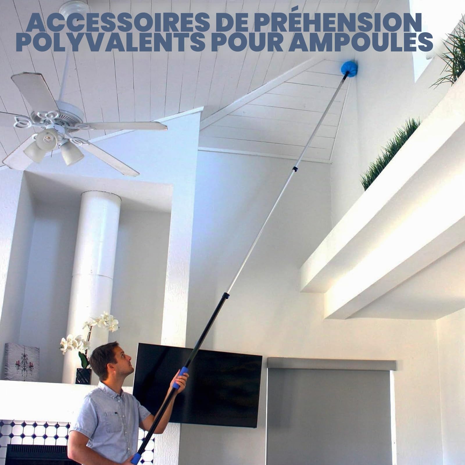 Barre Télescopique 6 m, Perche d’Extension Réglable 1.5-6 m, Légère avec Adaptateur Universel en Métal Twist-on, Idéale pour Peinture, Nettoyage Fenêtres et Gouttières