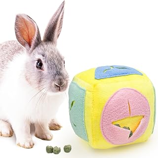 HAICHEN TEC Rabbit Foraging Toy Built-in Bell Washable Snuffle Ball Interactive Puzzle Treat Dispenser Slow Feeder for Small Animals Ferret Squirrel Kitten (Yellow)