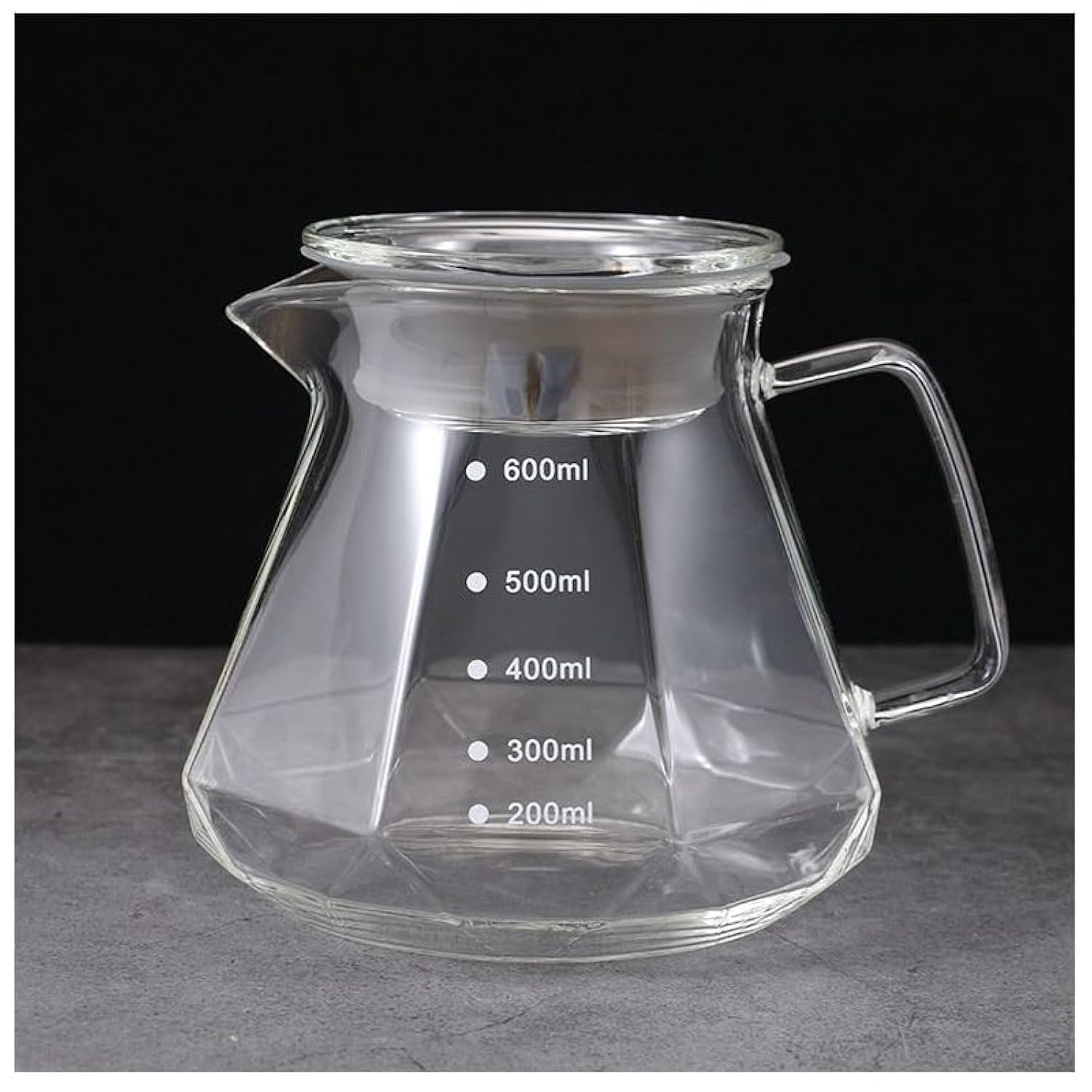 V60 Glass Coffee Pot 600mL Coffee Maker Diamond Style Teapot Glass Pot Pour Over Coffee with Lid (D-600+lid)