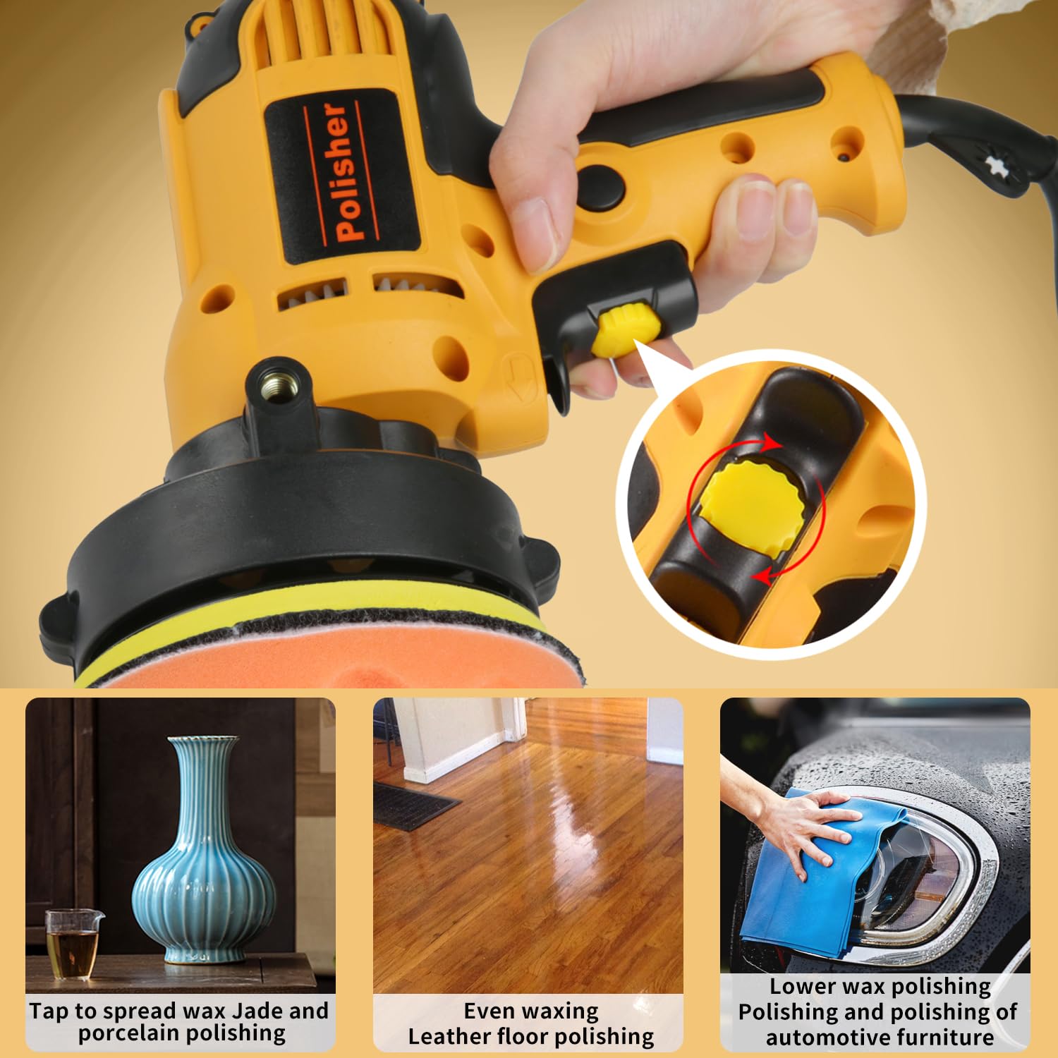 Lucidatrice eccentrica per auto, 700 W, 600-3700 giri/min, velocità variabile, leggera, per lucidatura, cera e rimozione dei graffi