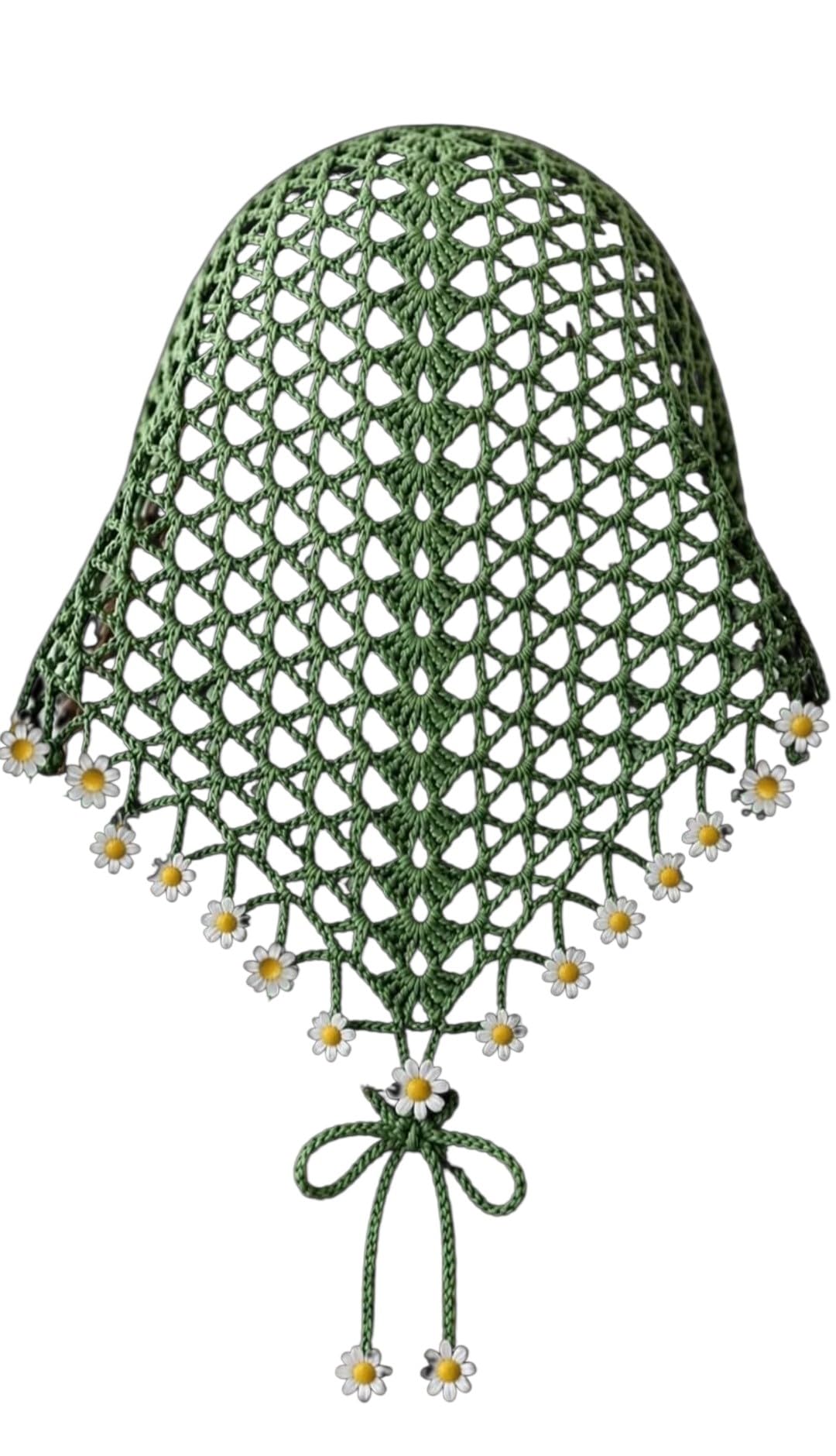 Handmade Crochet Head Bandana, Green, Daisy Floral Design, One Size, Suitable for All Occasions-picture-30