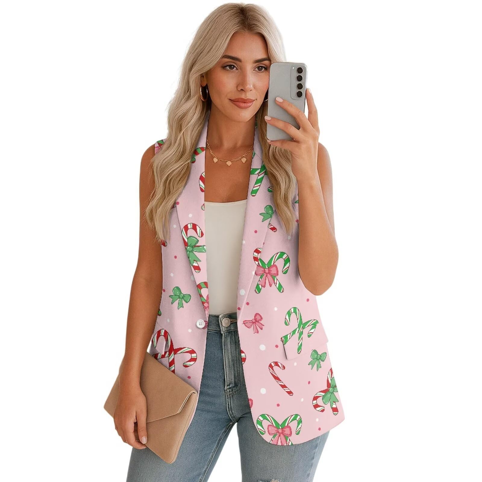 Blazer Jackets for Women Sleeveless One Button Lapel Blazer Vest with Pocket