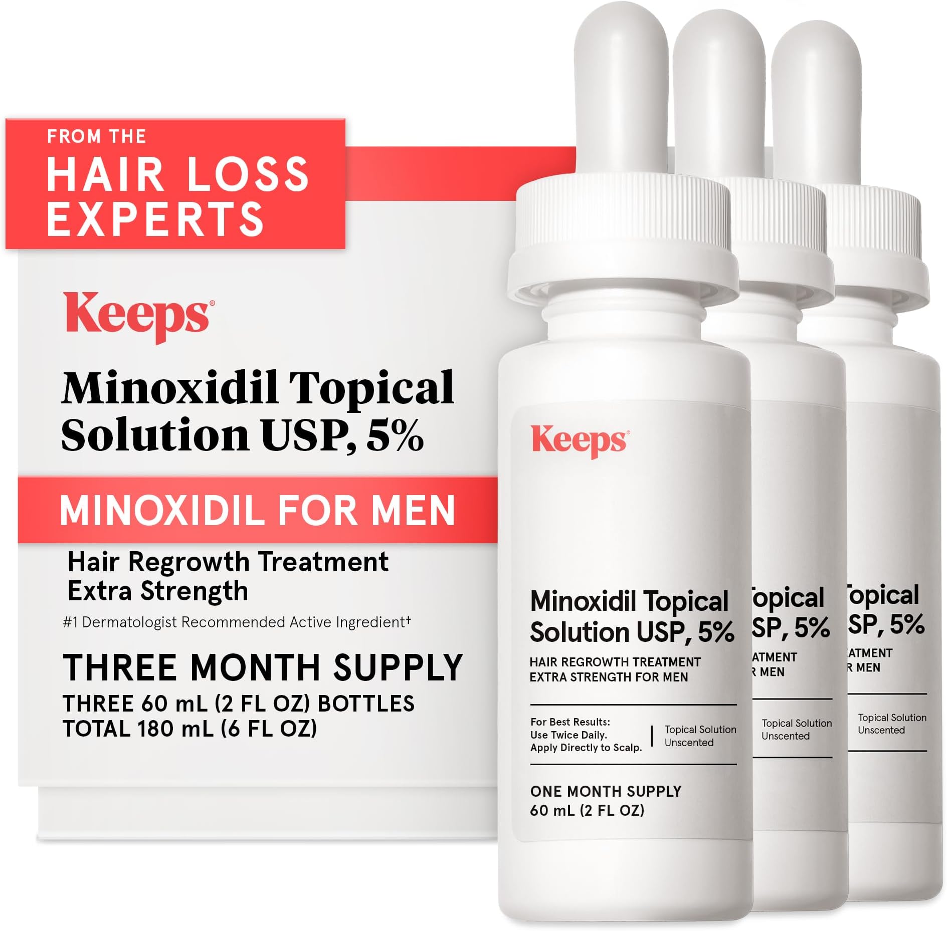 Keeps Extra Strength Minoxidil for Men - 5% Minoxidil Hair Growth Serum - Hair Loss & Regrowth Treatment for Thinning & Bald Spots - Clinically Proven Hair Growth Products - Unscented Topical Aerosol