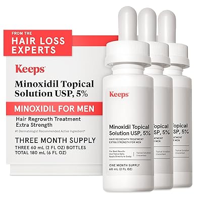 Keeps Extra Strength Minoxidil for Men - 5% Minoxidil Hair Growth Serum - Hair Loss & Regrowth Treatment for Thinning & Bald Spots - Clinically Proven Hair Growth Products - Unscented Topical Solution