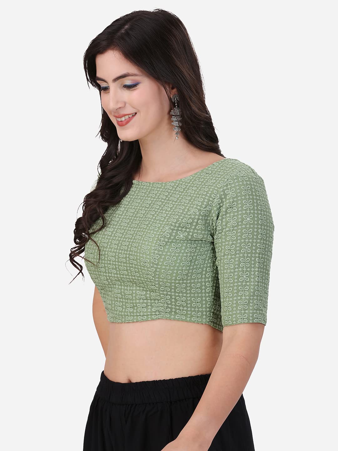 Oomph Traditional Cotton Schiffli Fabric Blouse For Women |Elbow Length Sleeves | Wedding & Festival Wear | Comfortable & Trendy Ethnic Wear | Readymade Blouse For Saree & Lehenga