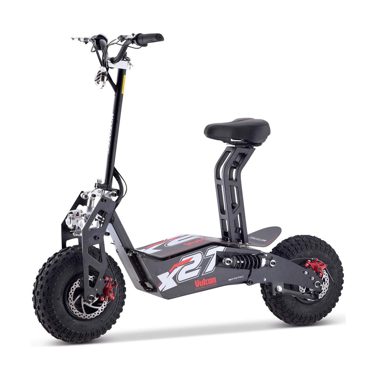 48v 1600w Adult Electric Scooter with Dual Headlight and Rear Light Double Brakes Front and Rear Suspension Horn