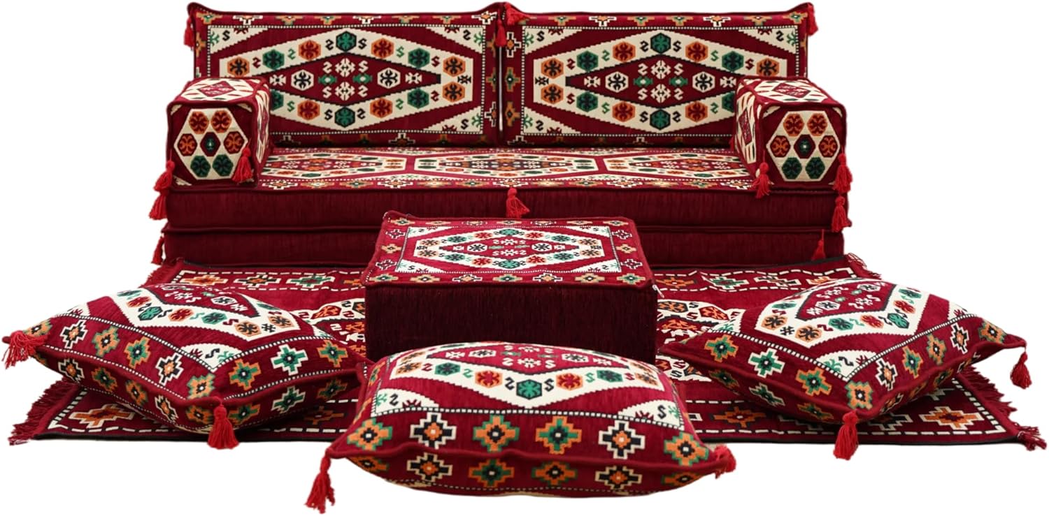 arabicsofa Traditional Bohemian Style Sectional Arabic Floor Seating – Handmade Middle Eastern Loveseat Sofa