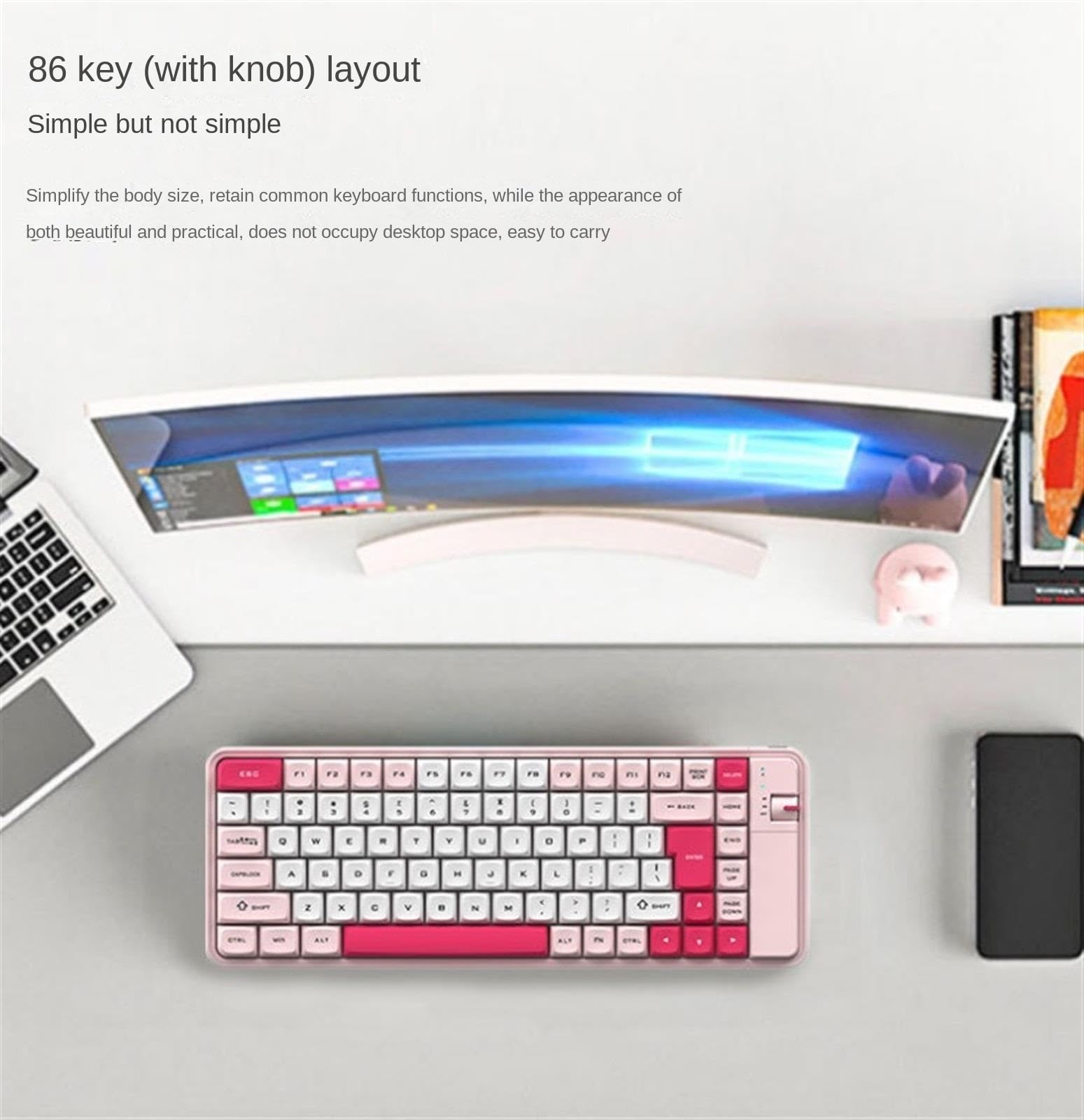 Klawiatura i Mysz do Gier, Zestaw Klawiatury I Myszy Do Gier 84 Klawisze Z Odbiornikiem USB Do Laptopa Wodoszczelna Klawiatura i Mysz(Pink)