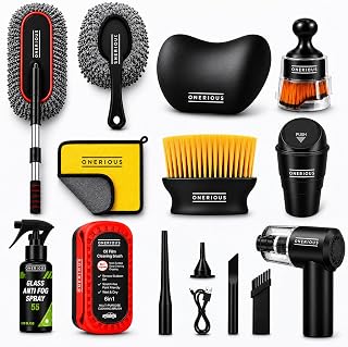 ONERIOUS® 10 PCS Car Cleaning Kit Combo with Portable Car Vacuum Cleaner | Car Memory Foam Pillow with Car Dustbin, Detail... Price In India