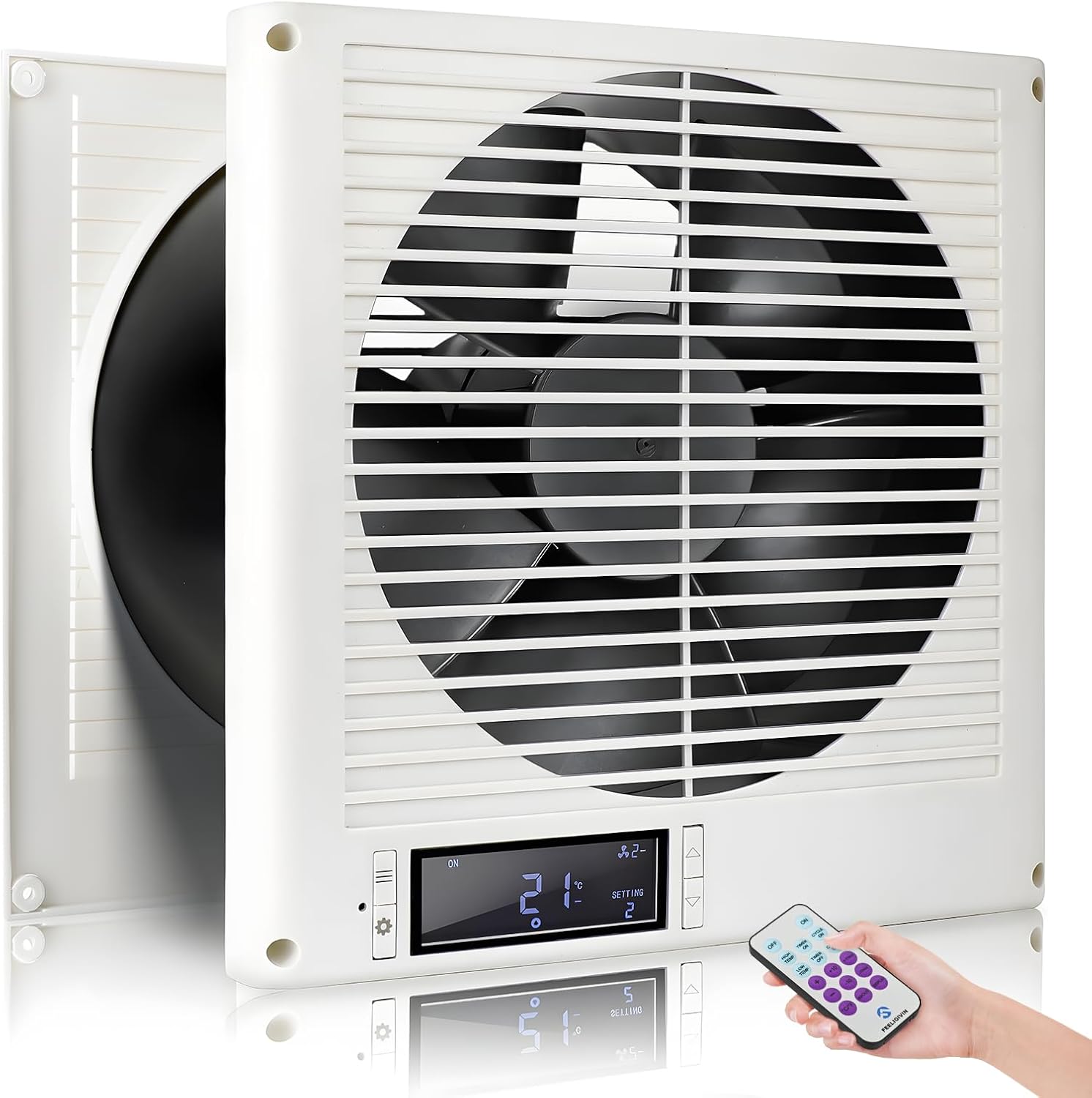 20W 8” Room to Room Fan 10-Speed RC Two-Way Reversible Airflow Through Wall with Temperature and Timer Setting In-Wall Vent Fan
